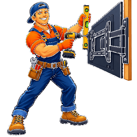 Handyman Pros mascot mounting a TV